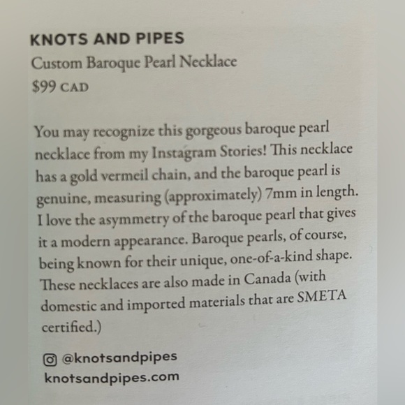 🎉 HP 🎉 NIB Jillian Harris X Knots and Pipes Baroque Pearl Necklace - Picture 5 of 5